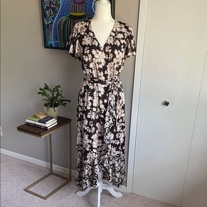 Nicole Miller Black and Cream Floral High Low Dress